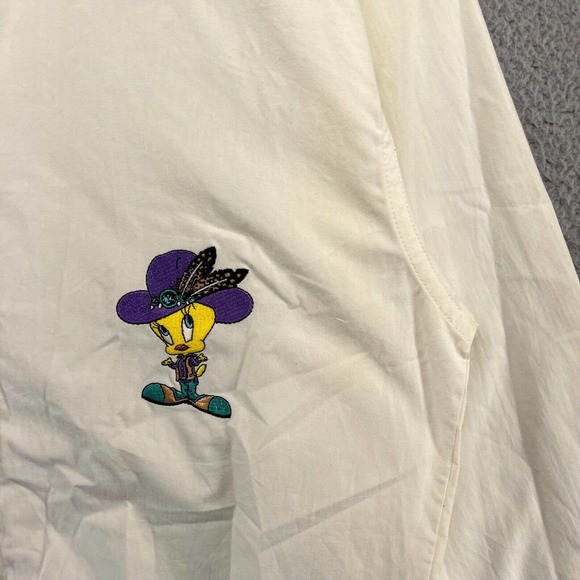 Vintage Looney Tunes Shirt Men's Medium White Sylvester Tweety Button Down 90s - Picture 3 of 16